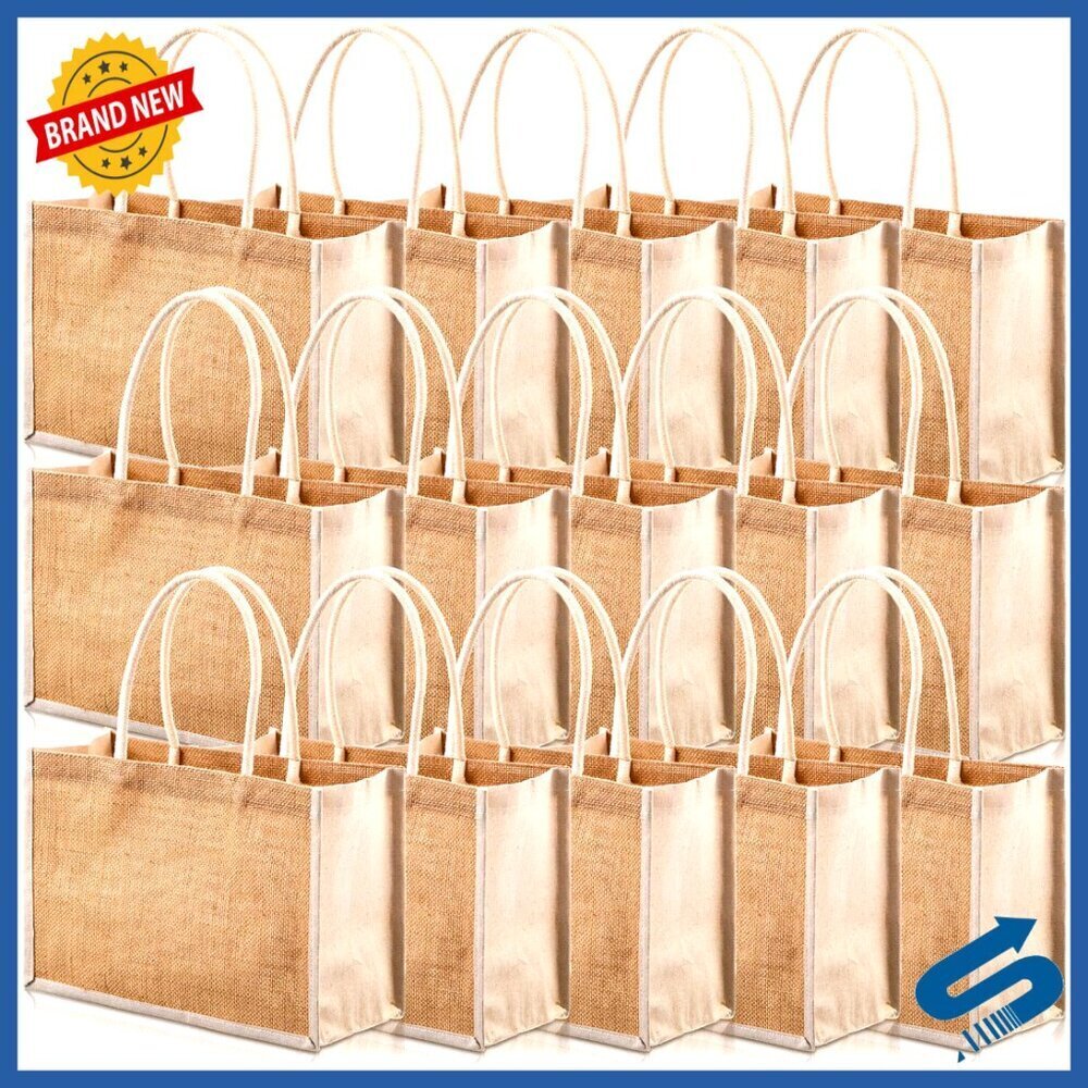 Jute Tote Bags Natural Burlap Reusable Grocery Beach Travel Multipurpose